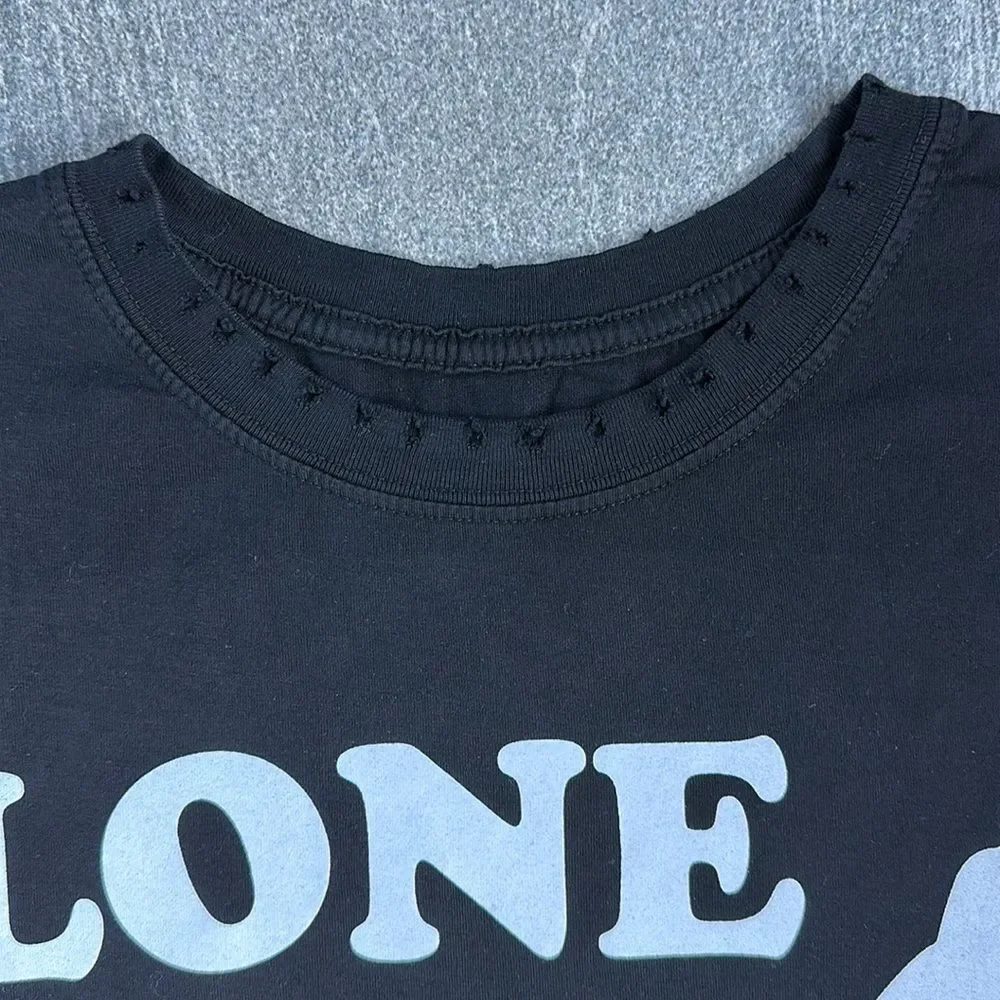 NWOT Recycled Karma “LONE” Howling Wolf Graphic Tee in Black Short Cuff Sleeve S - Picture 5 of 15